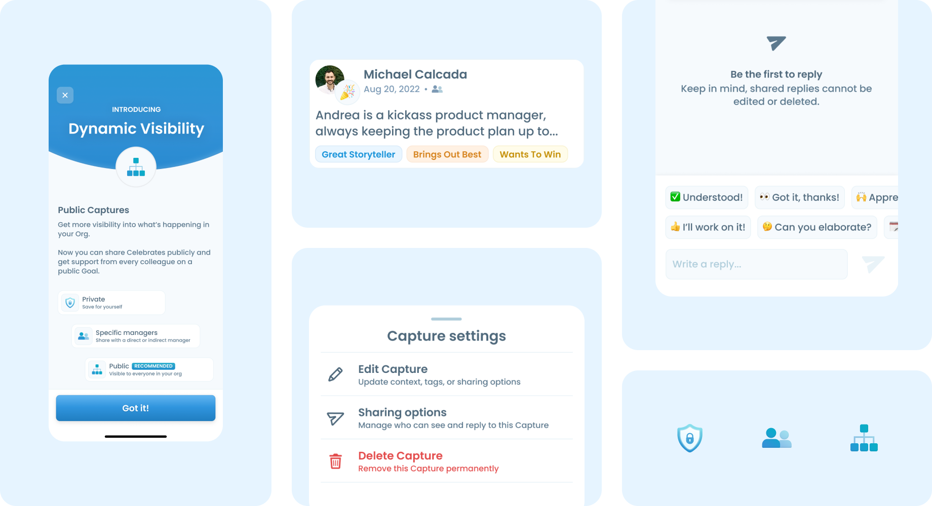 Dynamic Visibility — public Captures, peer feedback, and Capture settings